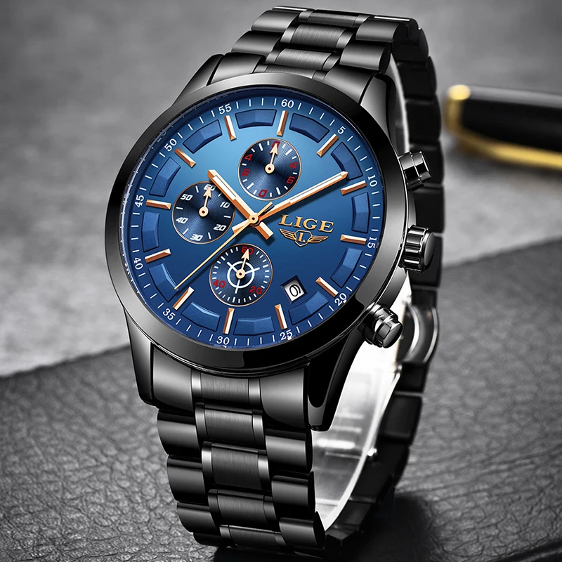 Relogio New Watch Men LIGE Men Fashion Luxury All Steel Strap Waterproof Quartz Watch For Men's Sport's Watch Reloj Hombre+Box