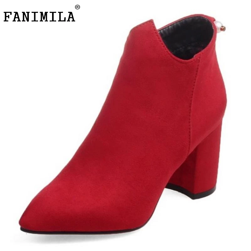 

Woman Pointed Toe Ankle Boots Brand New Women Thick Heel Short Boot Ladies Vintage Zipper Heeles Shoes Footwear Size 34-43
