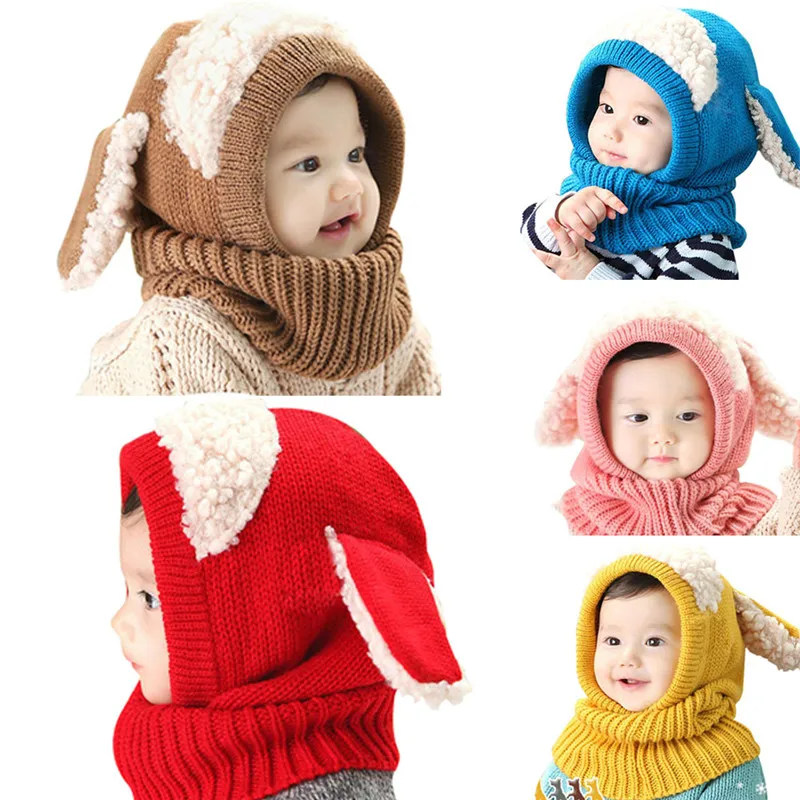 

4 colors Kids Winter Hats Toddler Baby Winter Beanie Warm Hat Hooded Scarf Earflap Knitted Cap Cute Cartoon Kids Hat Scarf Set