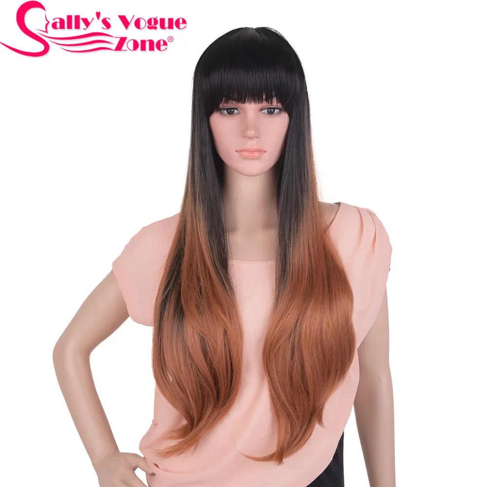 Sallyhair Ombre Synthetic Wigs High Temperature Fiber American African Straight Wavy Body Wave For Black Women 16 (2)