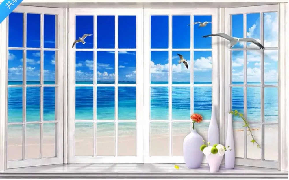 

Custom photo wallpaper 3d wallpaper for walls 3 d Outside the window the sea view murals background wall paper for living room