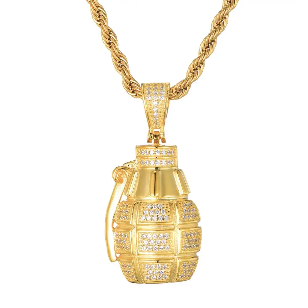 Хип хоп ледяной Bling кубический цирконий CZ гранат бомба ожерелье и кулон для