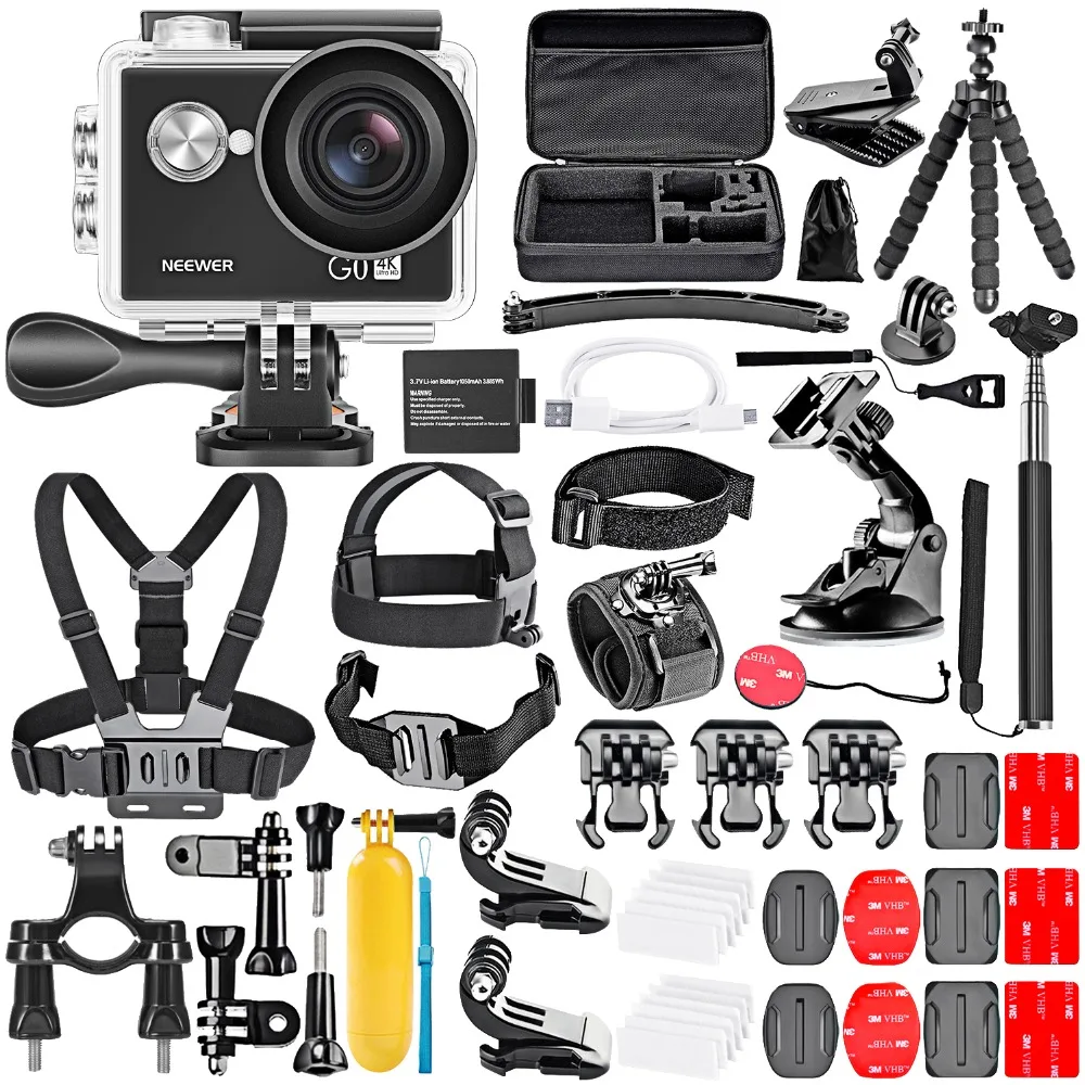 

Neewer G0 HD 4K Action Camera 12MP 98 ft Underwater Waterproof Camera: 170 Degree Wide Angle WiFi Sports Camera Accessory Kit