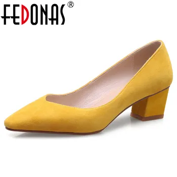 

FEDONAS Basic Pumps High Heels Genuine Leather Elegant Pumps Women Thick Heels Pointed Toe Party Wedding Shoes Woman Pumps