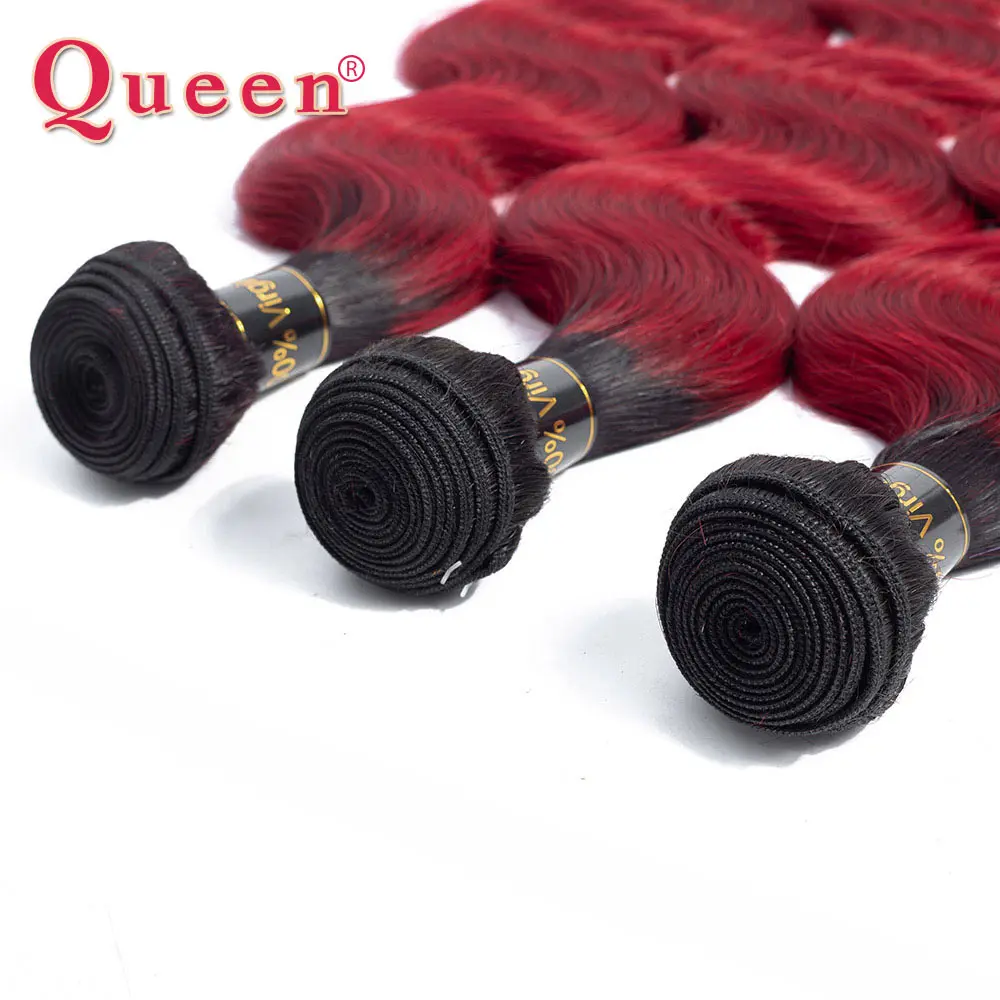 Queen hair продуктов(не подвергавшиеся химическому воздействию) в пучках, волнистые волосы, для придания объема, 1/3/4 Связки эффектом деграде(переход от темного к 1B/цвет красного вина два тона человеческих волос ткать