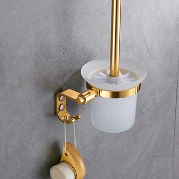 

Golden Aluminum Toilet Brush Storage With Holder Rack Cleaning Brushes Tool Hook White Brush Holder Bathroom Accessory