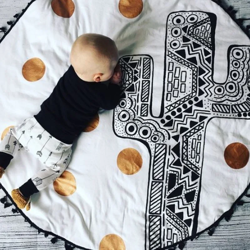 Cotton Baby Play Game Mats Newborn Toddler Kids Crawling Blanket Round Carpet Rug Toys Mat For Children Room Decor Photo Props