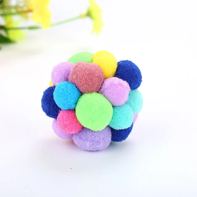 

New Pet Cat Toy Colorful Handmade Bells Bouncy Ball Built-In Catnip Interactive Toy