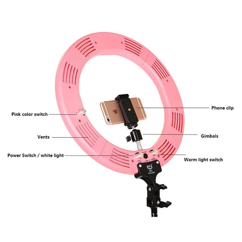Tycipy 1" кольцевой светильник, розовый регулируемый светодиодный светильник с регулируемой яркостью для фотосъемки, двухцветный светильник для камеры со штативом для Iphone, Canon, Nikon, sony
