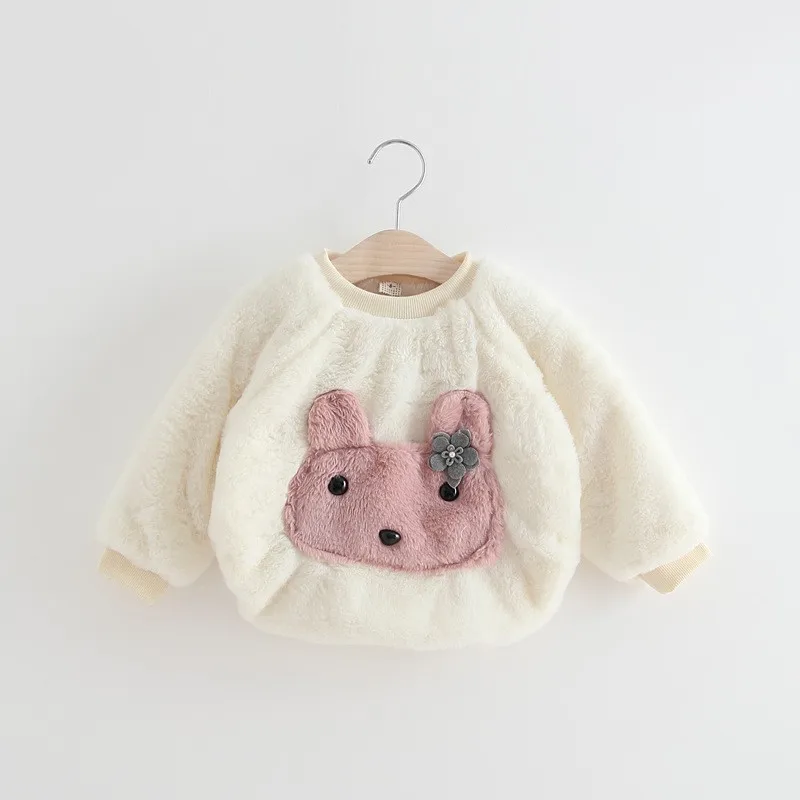 Новинка; сезон осень-зима; теплые свитера с рисунком кролика для маленьких девочек; утепленный пуловер с длинными рукавами; одежда для детей