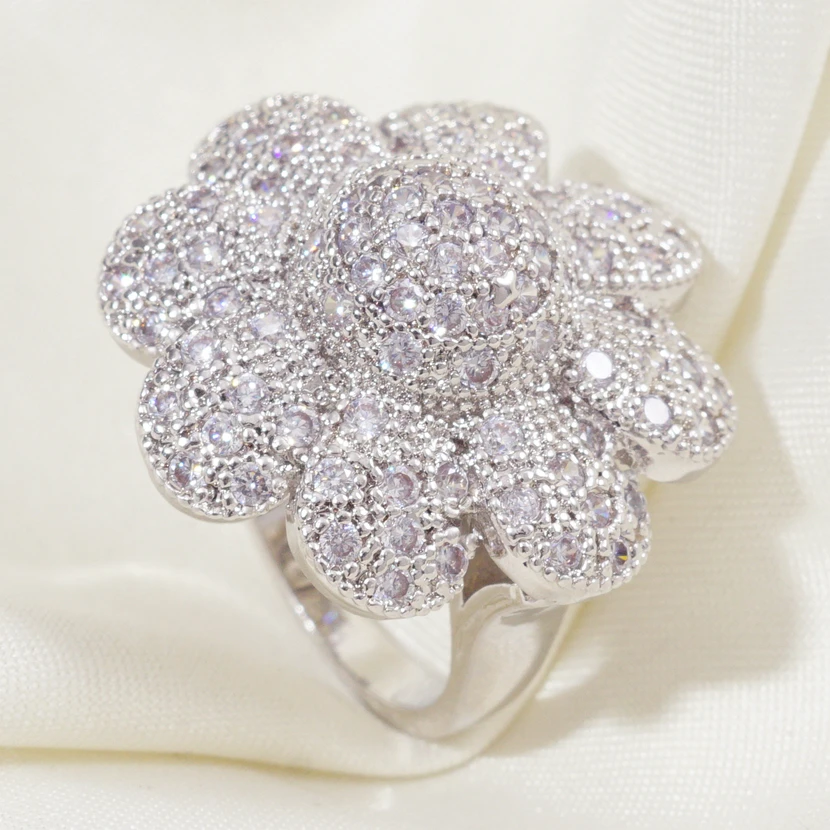 

Wedding Party Fashion Plant Flower Pave Cubic Zirconia Rings for Women Dubai Jewelry Gift Dropshipping
