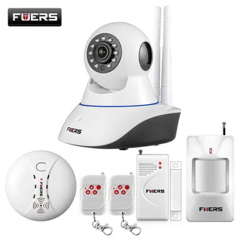 

Fuers WiFi IP Camera Home Burglar Security Smoke Fire Detector Alarm System IOS/Android App Remote Control Network Alarm System