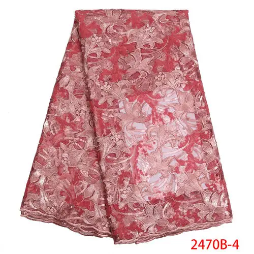 Последние африканские тюлевые кружевные ткани высокого качества нигерийские тюлевые кружевные ткани с блестками последовательное кружево для женского платья APW2470B - Цвет: 2470B-4