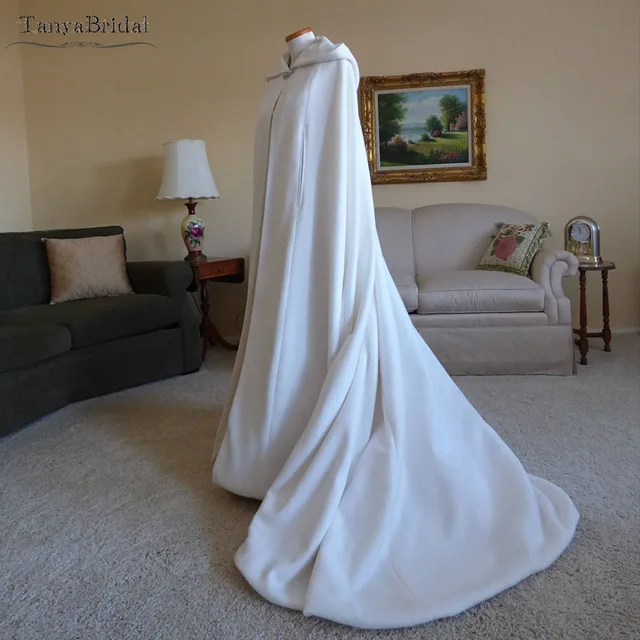 Reviews Long Bridal Cape with Train Wedding Cape Cloak Ivory White Hooded Long Cape Bridal Cover Up Wedding Outerwear Hand made  DJ025