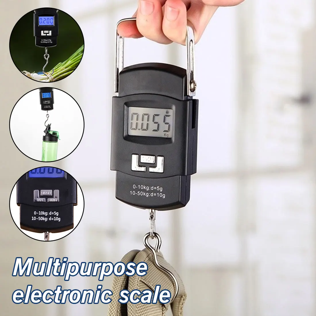 

Pocket Portable Hanging Scale 50kg/10g LCD Display Digital Electronic Hand Held Hook Balance Weighing with Backlight