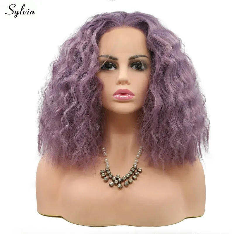 

Sylvia Summer Short Bob Wigs For Women Dark Purple/Rose Pink/Dirty Blue/Black Light Grey Synthetic Lace Front Wig Water Wave