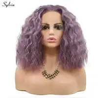 Sylvia Summer Short Bob Wigs For Women Dark Purple/Rose Pink/Dirty Blue/Black Light Grey Synthetic Lace Front Wig Water Wave