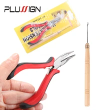 Plussign легко носить волосы удлинитель комплект черный красный плоскогубцы из нержавеющей стали+ деревянная игла для нано-Кольца для волос удлинитель плоскогубцы