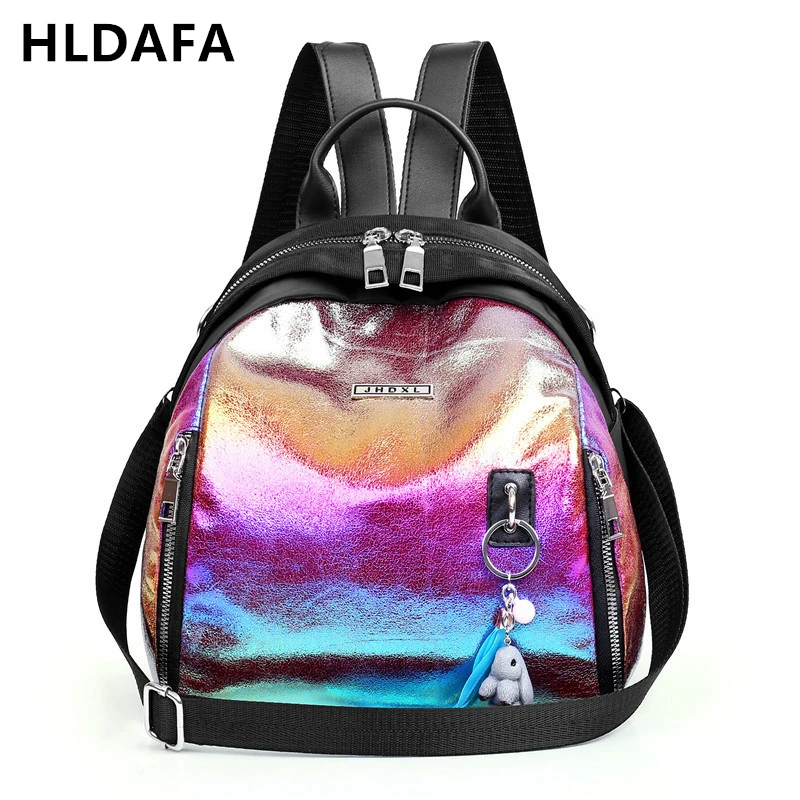 HLDAFA 2019 جديد سيدة نساء حقيبة كتف الأزياء الليزر المواد مزدوجة حقيبة كتف فتاة صغيرة أكياس ظهر للسفر