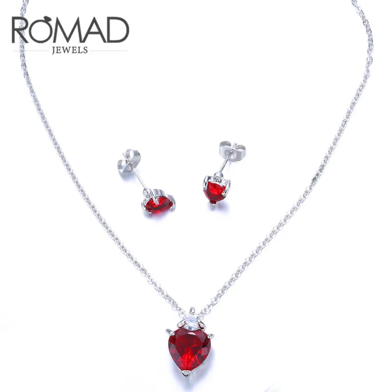 

ROXI ROMAD Brand 2pcs White Gold Color Austrian Crystal Stud Earrings Heart Pendant Necklace For Women Wedding Jewelry Set Gift