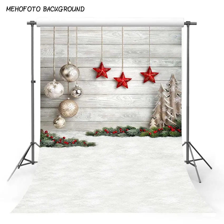 Рождественский фон для фотосъемки с изображением шаров звезд снега земли