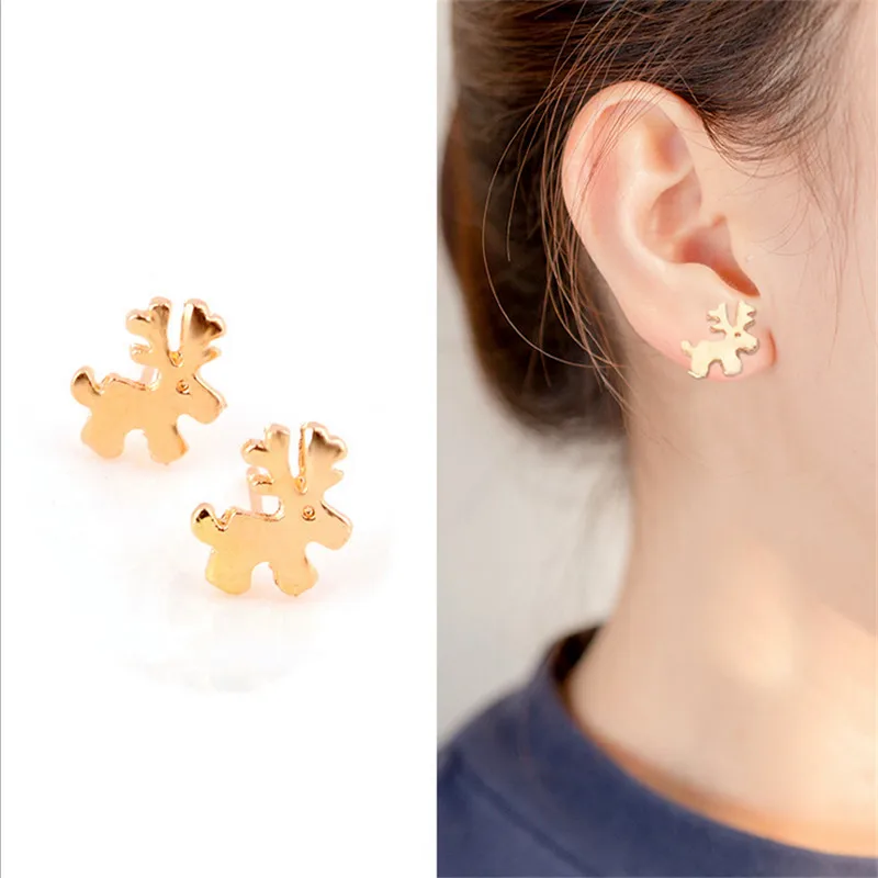 New Punk Gold Color Cute Elk Crystal Earrings Fashion Simple Design Geometric Hook Stud for Women Jewelry Accessories | Украшения и