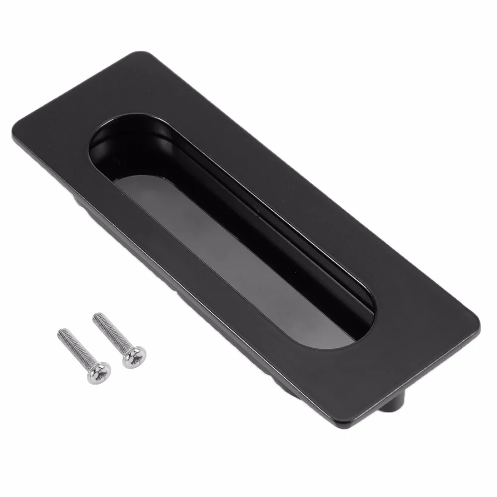 Uxcell 4-1/6-inch x 1-3/5-inch прямоугольная утопленная ручка раздвижной двери Флеш-Потяните цинковый сплав черный с винтами 1 шт. Лидер продаж