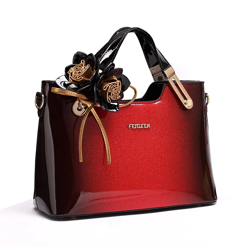 red patent leather bag