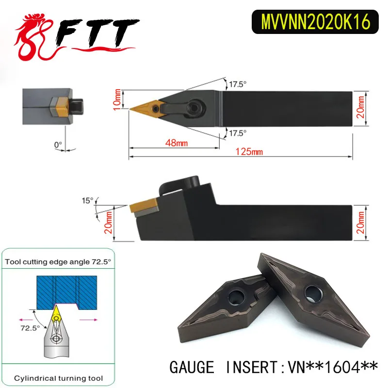 

MVVNN2020K16 72.5 Degrees External Turning Tool Holder For VNMG160404 VNMG160408 Used on CNC Lathe Machine