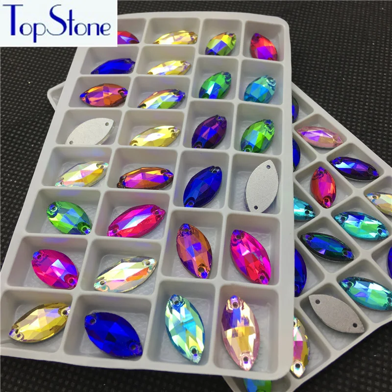 

Mix Colors AB Navette Sew On Rhinestone 2 holes 7x15,9x18mm Marquise Flatback Glass Crystal Sew-on stone Dress Making