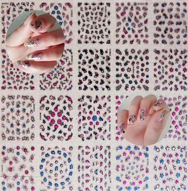 30sheets In One Nail Stickers Decals Red Black Flowers Patterns 3d