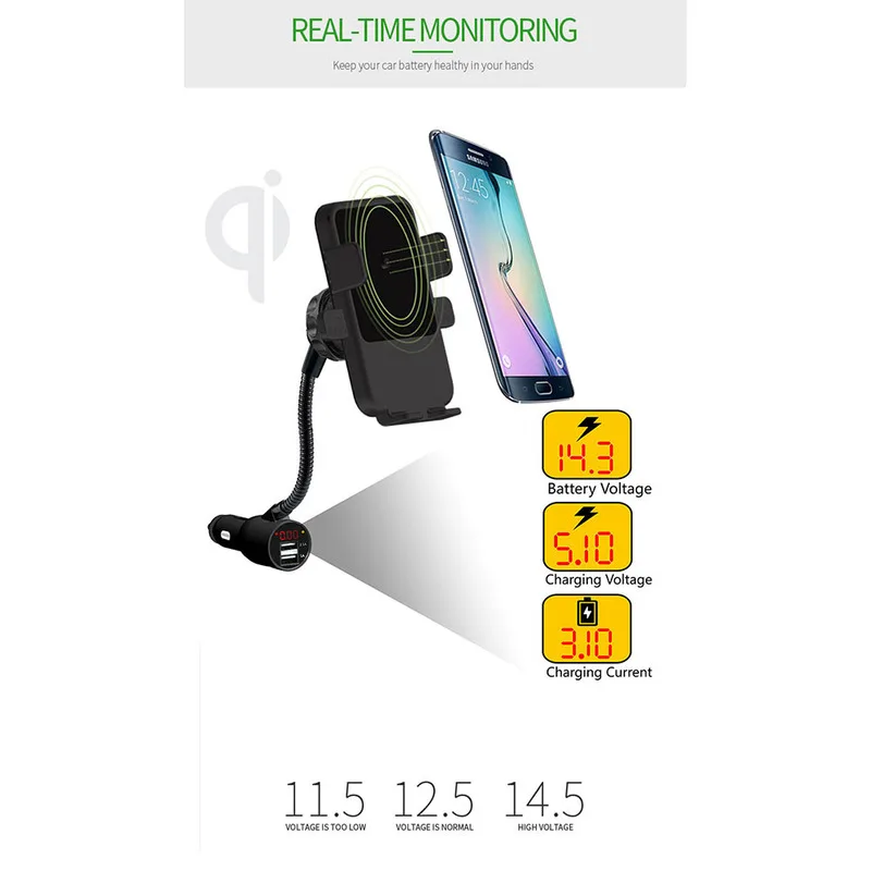 Универсальное автомобильное беспроводное зарядное устройство Qi с двумя Usb