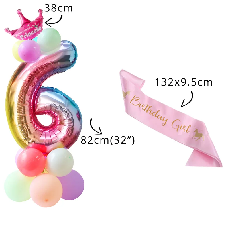 Cyuan 7 трубок Единорог день рождения держатель воздушных шаров латексные шары палка колонна-подставка для детей день рождения вечеринка для малышей вечерние принадлежности - Цвет: balloon crown sash 6