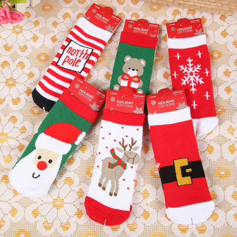 1 пара рождественских носков для малышей милые носки с героями мультфильмов для мальчиков и девочек весна-осень детская полосатая Снежинка лось Санта Клаус BB3114
