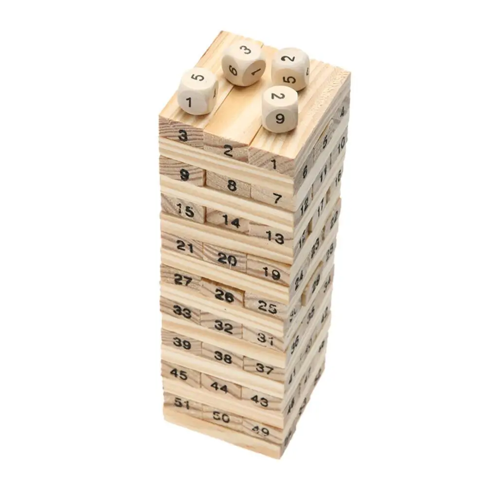 

54pcs/set Stacker Extract Building Blocks Toy Wooden Tower Building Blocks Folds High wood Toy with 4pcs Dice Educational Game