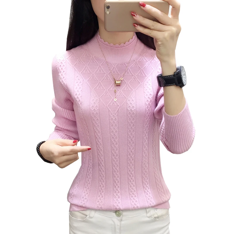 

Long Sleeve Knitted Tops Sweater Women Autumn Winter Turtleneck Pullover 2019 New Arrival Strechable Knitwear Jumper Pull Femme
