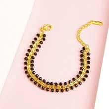 MxGxFam 20 см(регулируется) черный кристалл браслет-Талисман из бусинок ювелирные изделия для женщин Мода Чистый золотой цвет