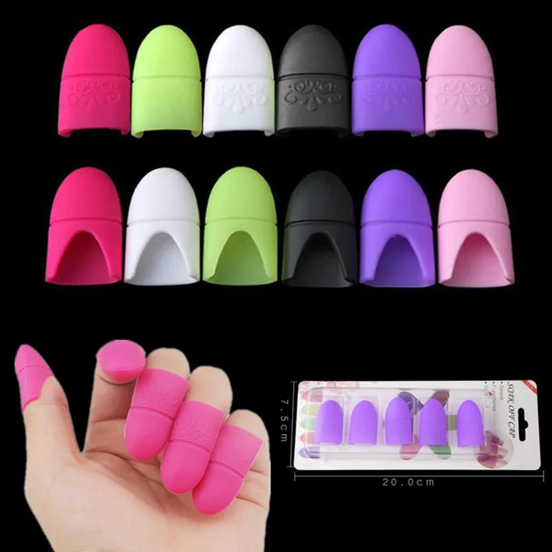 

5pcs Nail Art Tips UV Gel Polish Remover Wrap Silicone Elastic Soak Off Cap Clip Manicure Cleaning Varnish Tool Reuseable Finger