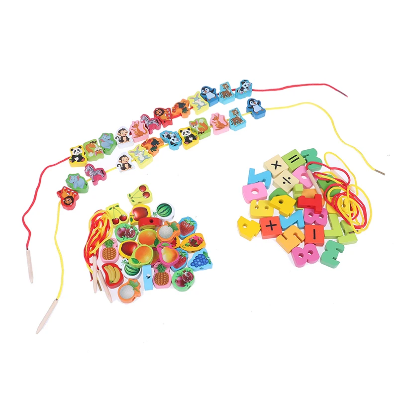 2019 New Wooden toys Baby DIY Toy Cartoon Fruit Animal Stringing Threading beads toy Educational for Children | Игрушки и хобби