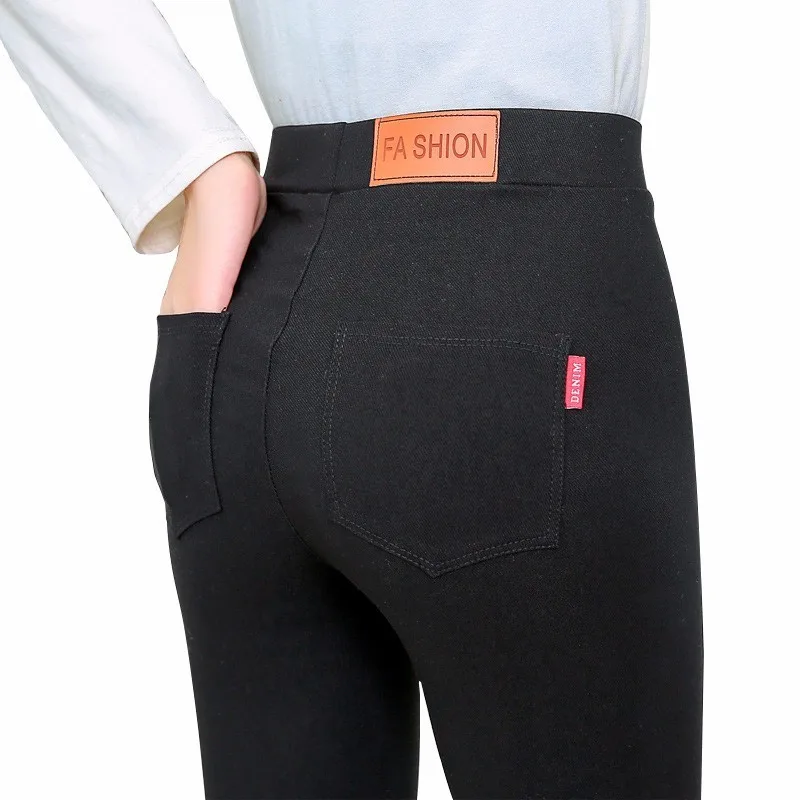 

Women Skinny Pencil Pants High Waist Jeans Pants Black Color Female Elastic Trousers Slim Denim Pants Autumn Plus Size 3XL