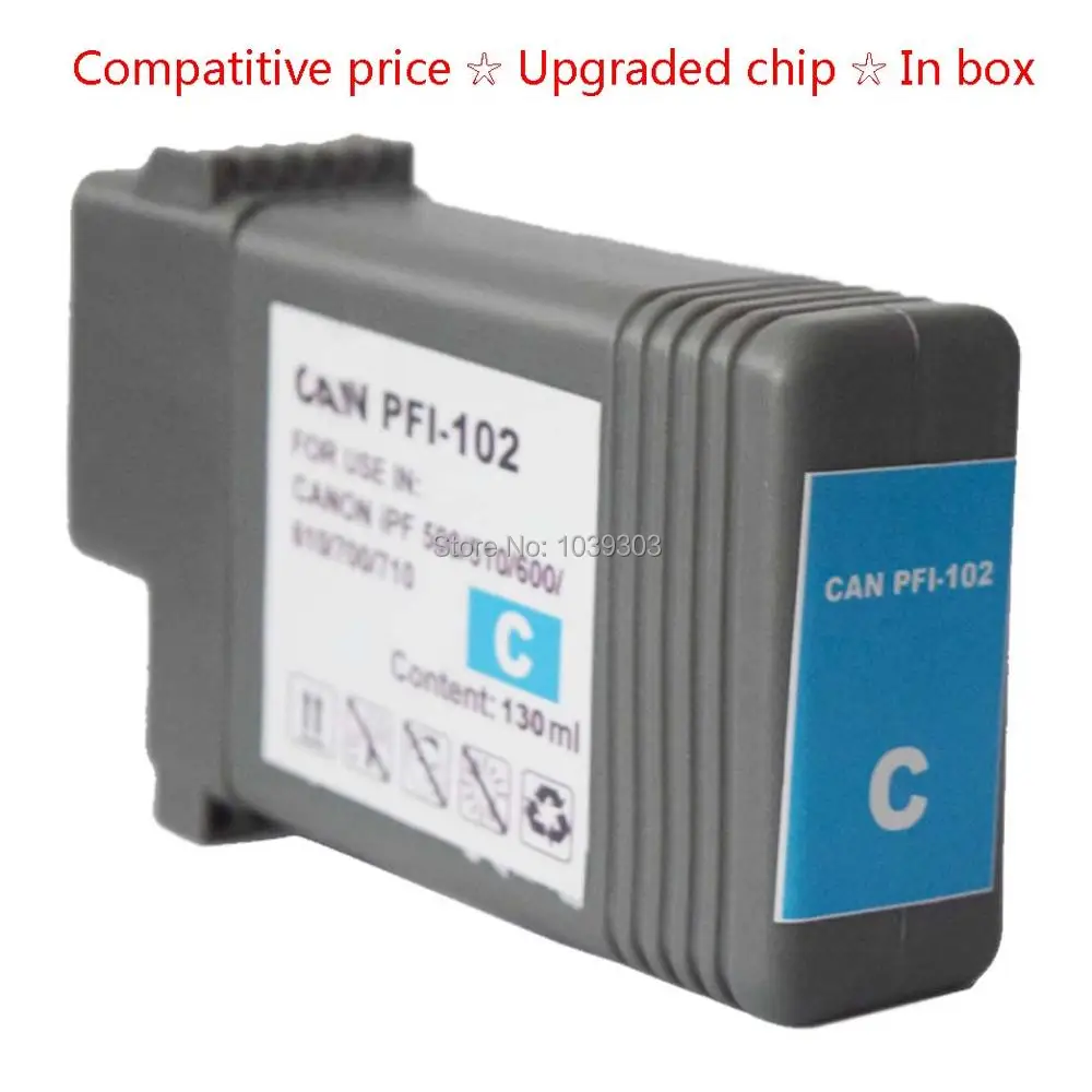 1x Compatible Cyan Ink cartridge PFI 102 for Canon Printer iPF500/510 iPF600/605/610 iPF700/710