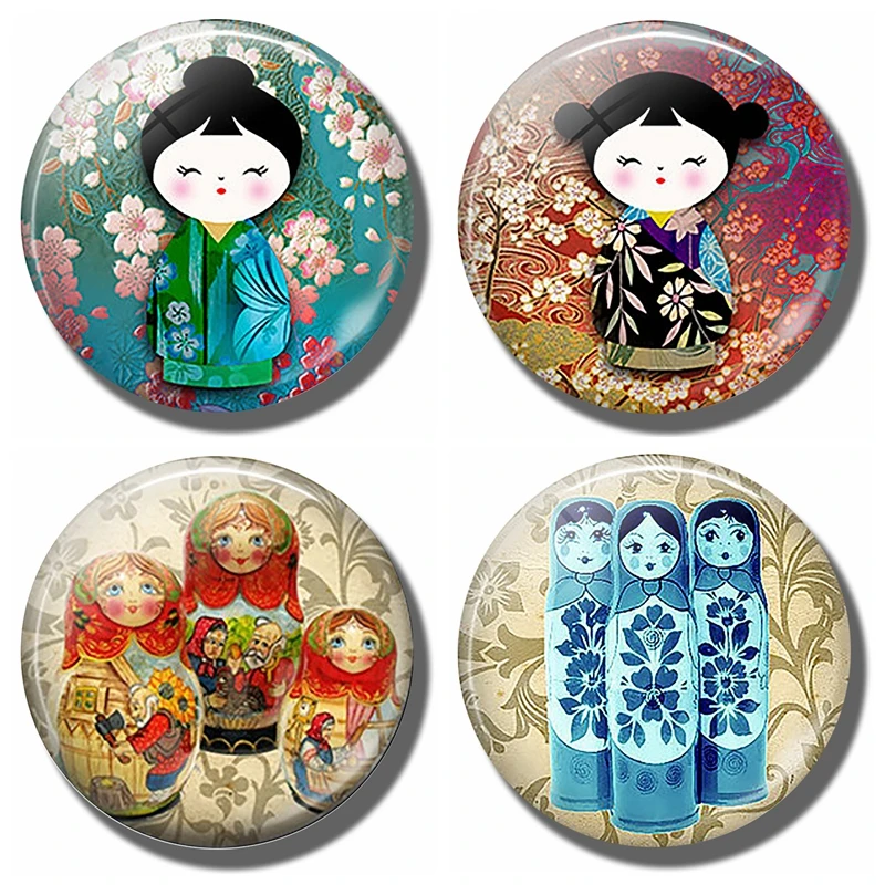 Сливы Kokeshi 30 мм магнит на холодильник японская кукла Стекло кабошон магнитные