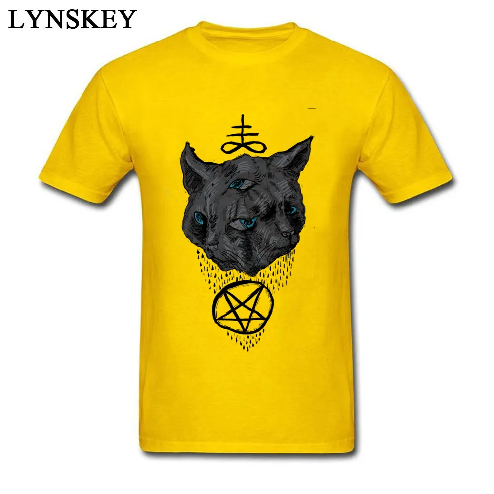Men's Tops T Shirt Funky Funny T Shirts 100% Cotton O Neck Short Sleeve Crazy Janus Satan Cats Clothing Shirt Top Quality Janus Satan Cats yellow