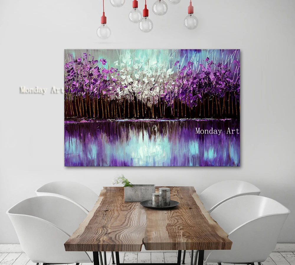 42 Hand Painted Original Abstract Art Paintings Purple Forest Reflected In The Lake