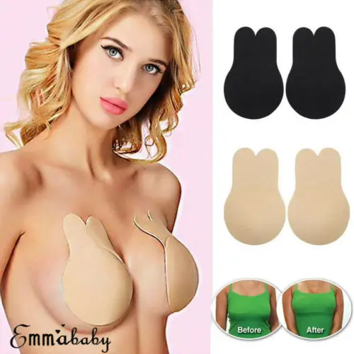 

2x Silicone Gel Underwear Invisible Bra Self-adhesive Push Up Strapless Backless Stick On Rabbit ear Invisible chest sticker