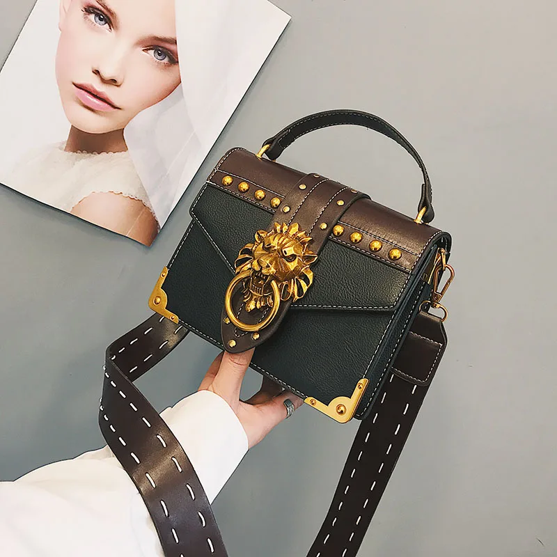 Модная металлическая Львиная головка, маленькая квадратная сумка на плечо, сумка через плечо, посылка через плечо, клатч, Женский дизайнерский кошелек, сумки, женские сумки