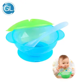 

GL 1 Set Baby Feeding Bowl with Spoon Cover Baby Food Fruit Feeder Bowl Anti Slip Tableware Dinnerware Bowl Early Learning Cute