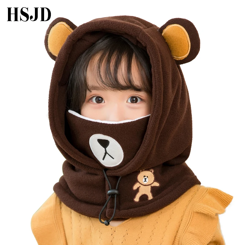 Limited  Cute Cartoon Children Winter Animal Bear Ski Masks Hats Kids Baby Thermal Fleece Balaclava Face Bea