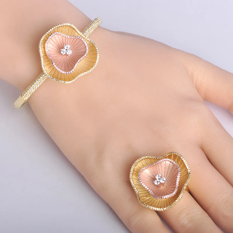 MECHOSEN специальные двумя слоями листьев лотоса Jewelry устанавливает браслет кольцо