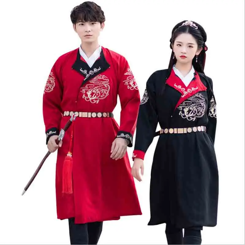 Пары Hanfu Китайская древняя традиционная красная черная длинная куртка наряд для